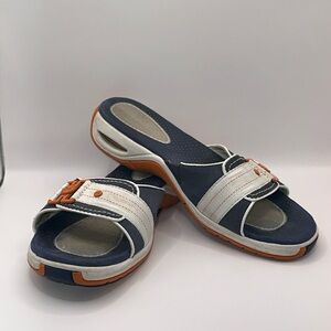 Cole Haan Navy, White & Orange Adjustable Slide Sandals